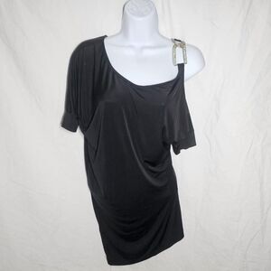 Black glam jewel detail shoulder slouchy top